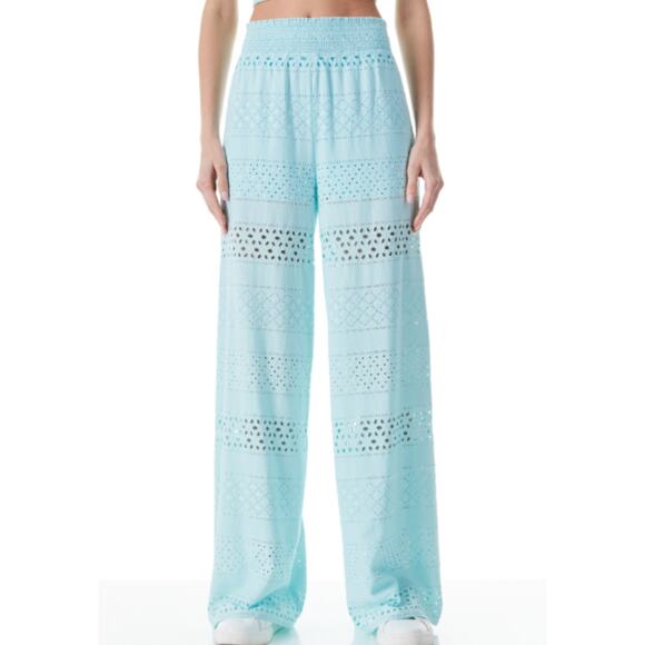 Alice + Olivia Russell Eyelet Pull-On Pants XL Powder Blue Wide Leg Chic - Picture 9 of 9
